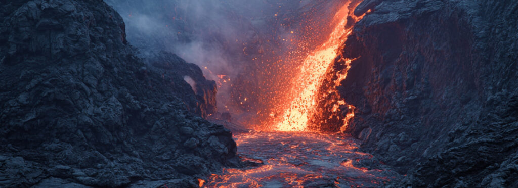 Picture of a volcano and lava.